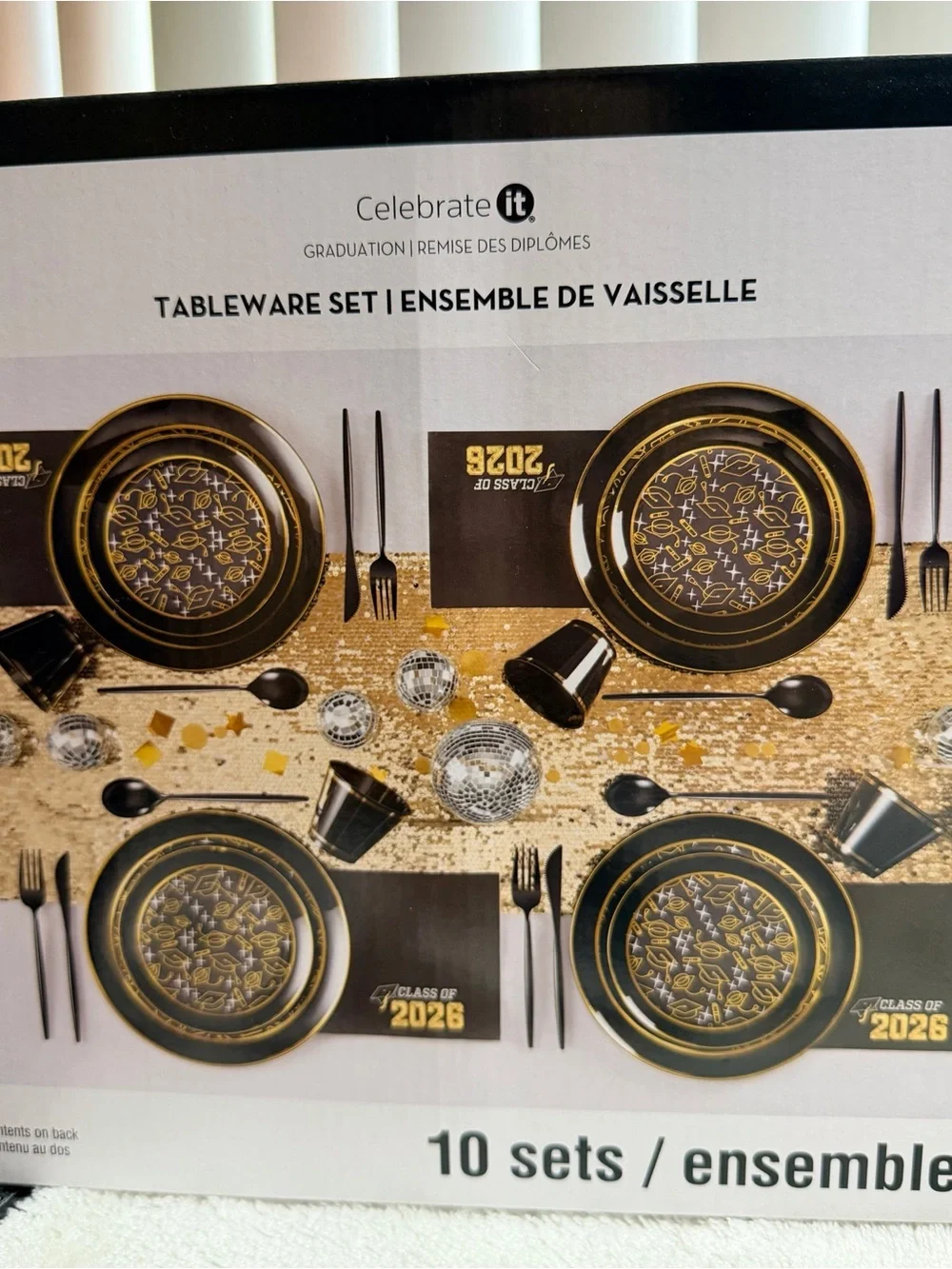 Celebrate It Black and Gold Graduation Party Tableware & Balloon Garland Set